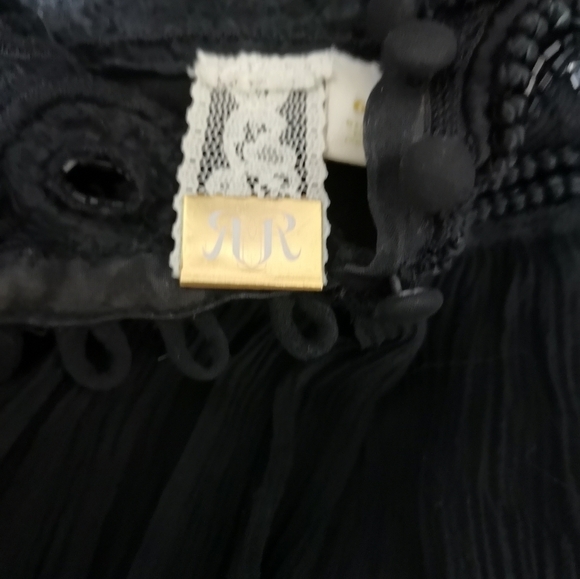 00s Vintage Victorian Gathered Gothic Beaded Neck Mandarin Collar Boho Top - Picture 12 of 15